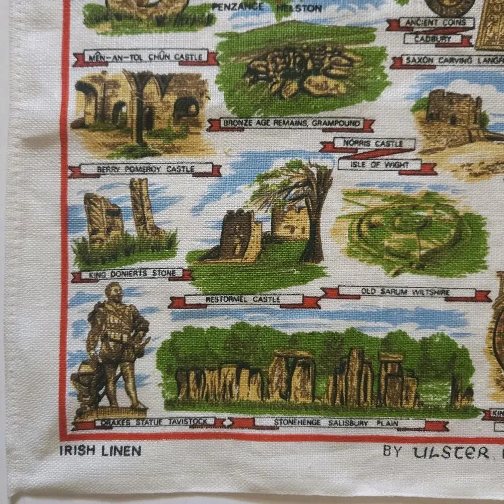 Vtg Irish Linen Kitchen Dish Tea Towel Britain Souvenir Map Wall Art Repurpose